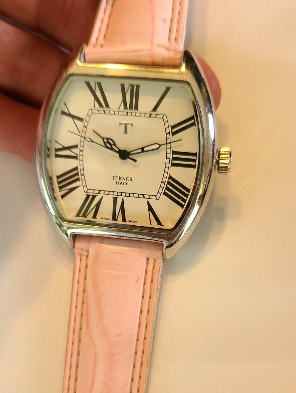 Bijoux Terner Silver-Tone Case Pink Leather Strap Roman Dial Watch